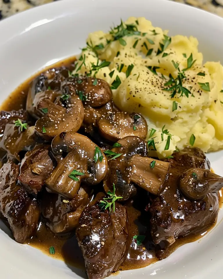 Beef and Mushrooms with Smashed Potatoes
