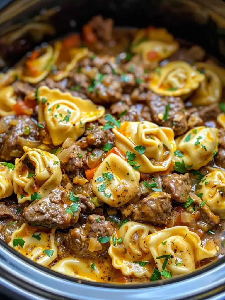 Cheesesteak Tortellini Crockpot