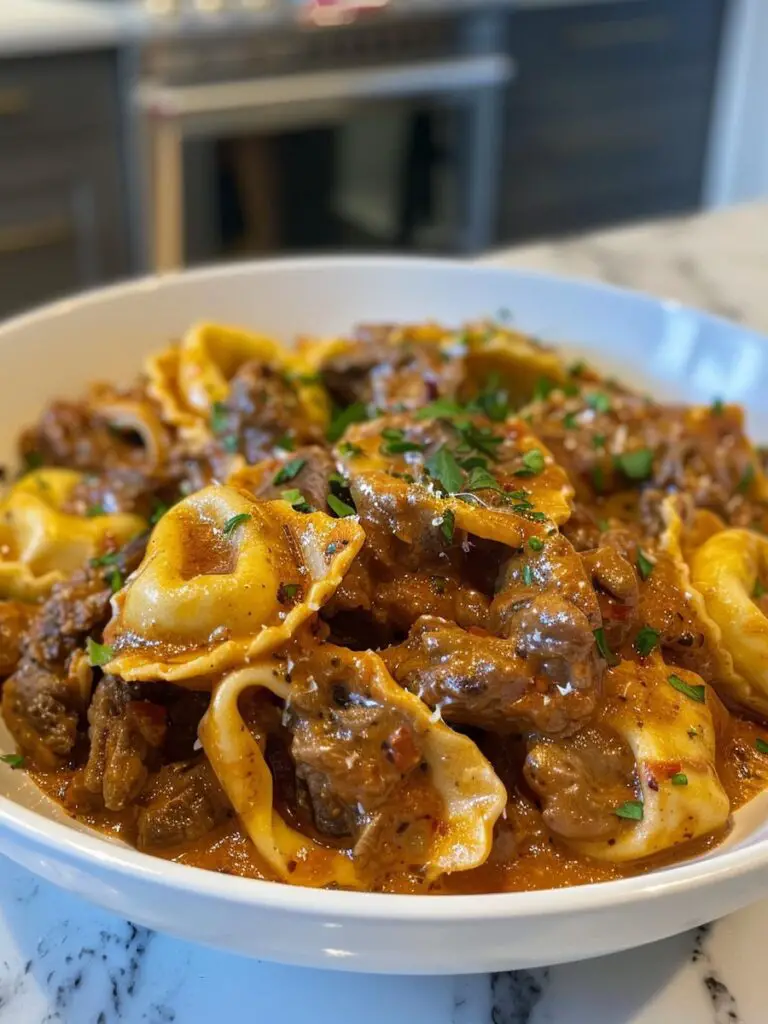 Cheesesteak Tortellini in Rich Provolone Sauce